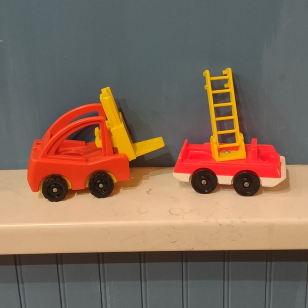 Vintage Fisher-Price little people fork lift and fire truck vehicles